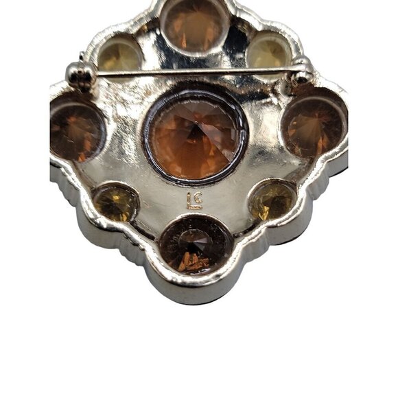 Liz Claiborne Topaz & Amber Crystal Brooch Gold Tone Setting Signed LC - Picture 6 of 10